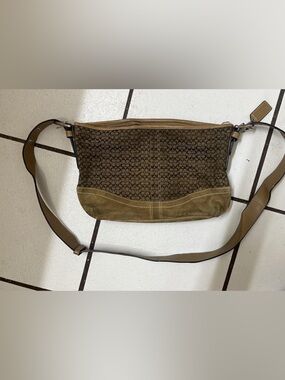 Coach Signature Canvas Crossbody Bag | Brown Monogram | Suede Trim